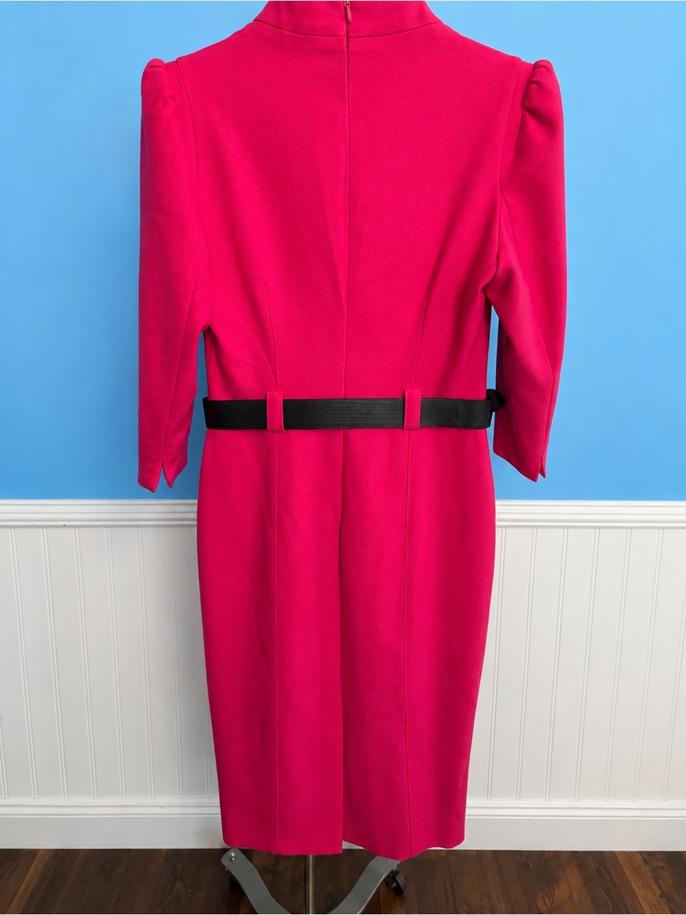 Karen Millen Forever Belted Midi Pencil Dress Magenta Pink NWT US 8 UK 12 - Picture 2 of 9